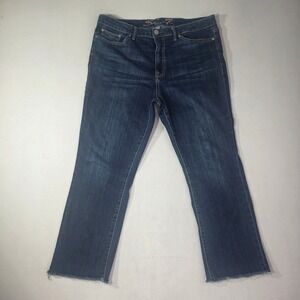 Seven7 Crop Jeans Womens 14 Dark Wash Raw Hem Stretch Denim Crop Flare